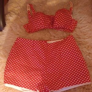 Polka Dot Red Women's Swimwear Set